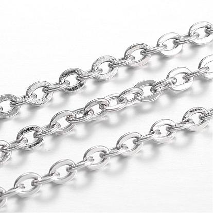 Placage ionique (ip) 304 chaînes porte-câbles en acier inoxydable, non soudée, Ovale Plat, pour la fabrication de bijoux