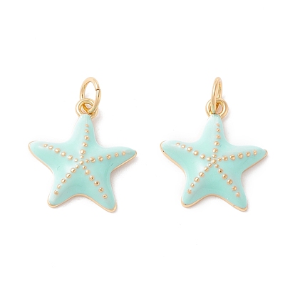 Rack Plating Brass Enamel  Pendants, Long-Lasting Plated, Real 18K Gold Plated, Cadmium Free & Nickel Free & Lead Free, Starfish