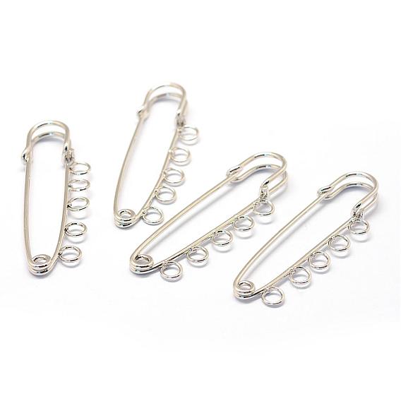 Iron Safety Brooch Findings, Kilt Pins, 50x16.5x4.5mm, Hole: 3.5mm