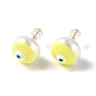 Natural Shell Evil Eye Stud Earrings with Enamel, Real 18K Gold Plated Brass Jewelry for Women