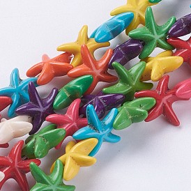 Synthetic Turquoise Beads Strands, Starfish/Sea Stars, Dyed