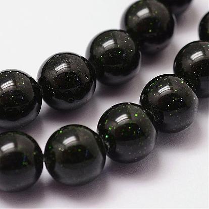 Synthetic Green Goldstone Beads Strands, Dyed & Heated, Round