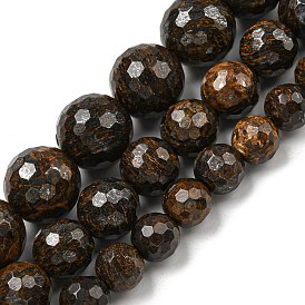 Perlas naturales bronzite hebras, facetado (128 facetas), rondo
