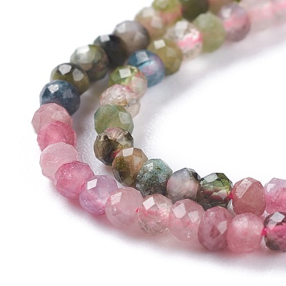 Natural Tourmaline Beads Strands, Flat Round, Faceted
