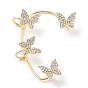 Butterfly Crystal Rhinestone Cuff Earrings for Girl Women Gift, Brass Earrings for Non-Piercing Ear