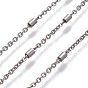 304 Stainless Steel Cable Chains, with Column Beads, Unwelded, Flat Oval