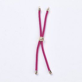 Nylon Twisted Cord Bracelet Making, Slider Bracelet Making, with Brass Findings, Cadmium Free & Lead Free, Long-Lasting Plated, Tree of Life, Fuchsia