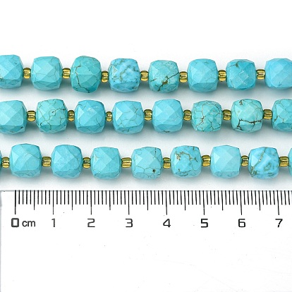 Synthetic Blue Turquoise Beads Strands, with Seed Beads, Faceted Cube