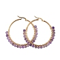 Beaded Hoop Earrings, with Natural Gemstone Beads,  Golden Plated 304 Stainless Steel Hoop Earrings
