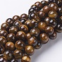 Chapelets de perles oeil de tigre naturelles, ronde, classe AB +, ronde, verge d'or noir, 10mm, Trou: 1mm