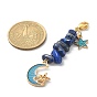 Décorations de pendentif en perles de pierres précieuses naturelles, Étoile et lune en alliage d'émail et breloques en acier inoxydable avec fermoirs à pince de homard