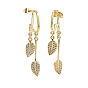 Clear Cubic Zirconia Leaf Dangle Stud Earrings, Brass Jewelry for Women