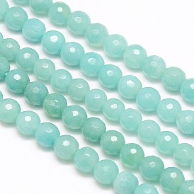 Natural Amazonite Round Bead Strands, Faceted