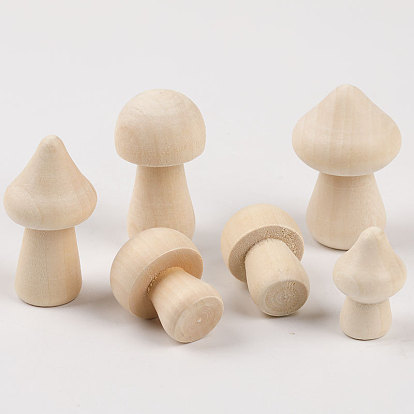 Mushroom Unfinished Wood Display Decorations, Dollhouse Miniature Ornament, for Kids DIY Painting Craft