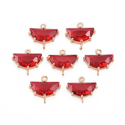 Transparent Faceted Glass Connector Charms, with Light Gold Tone Brass Findings, Cadmium Free & Lead Free, Half Flat Round