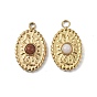 Gemstone Pendants, Oval Charms, with Vacuum Plating Real 18K Gold Plated 201 Stainless Steel Findings