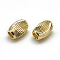Brass Corrugated Beads, Barrel, Real 18K Gold Plated