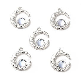 Colgantes de diamantes de imitación de aleación de chapado en rack, con vidrio, sin plomo y cadmio, luna con plano redondo