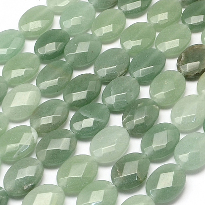 Facettes ovales vert naturel perles aventurine brins, 17x13x6mm, Trou: 1mm, Environ 13 pcs/chapelet, 8.26 pouce