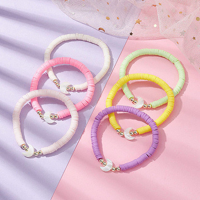 6 pcs 6 ensemble de bracelets extensibles de surfeur heishi en argile polymère de couleur, bracelets empilables en perles de coquillages naturels