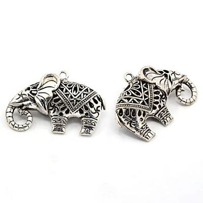 Tibetan Style Alloy Pendants, Cadmium Free & Lead Free, Elephant, 34x52x16mm, Hole: 3mm