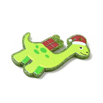 Printed  Acrylic Pendants, with Glitter Sequins, for Christmas, Dinosaur with Christmas Tree/Hat/Gift Box Charm
