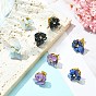 Natural Mixed Gemstone Chips Beaded Flower Stud Earrings, Golden Brass Jewelry