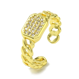 Brass Micro Pave Cubic Zirconia Open Cuff Rings, Rectangle