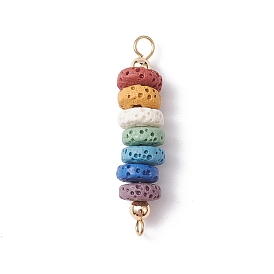 Natural Lava Rock Dyed Beaded Connector Charms, Chakra Disc Links with Brass Loops, Colorful