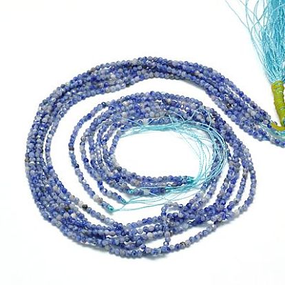 Природный содалит бисер нитей, граненые, круглые, синие, 2 мм, отверстие : 1 мм
