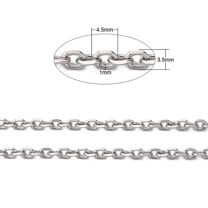 304 chaînes de câbles en acier inoxydable, chaînes de coupe de diamant, non soudée, facette, ovale, 4.5x3.5x1mm
