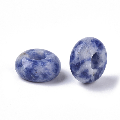 Perles européennes en jaspe bleu naturel, Perles avec un grand trou   , rondelle
