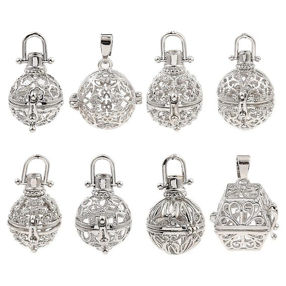 Rack Plating Brass Bead Cage Pendants, For Chime Ball Pendant Necklaces Making, Long-Lasting Plated