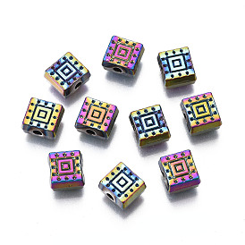 Rack Plating Rainbow Color Alloy Beads, Cadmium Free & Nickel Free & Lead Free, Square