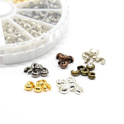 1 Box 6 Colors Iron Crimp Beads Covers, Antique Bronze & Red Copper & Black & Silver & Golden & Platinum, Cadmium Free & Lead Free & Nickel Free, 3mm, Hole: 1.5~1.8mm, about 500pcs/box