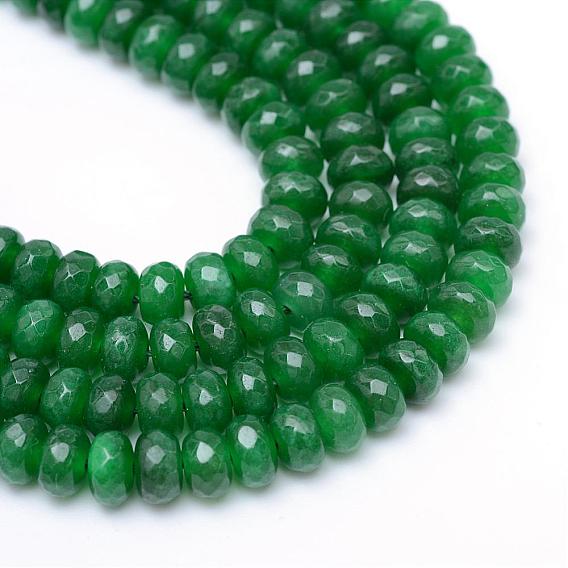 Perles de jade blanches naturelles teintes rondelles facettées, 8~9x5~6mm, Trou: 1mm, Environ 70 pcs/chapelet, 14.5 pouce