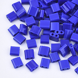 2-Hole Glass Seed Beads, Opaque Colours, Square