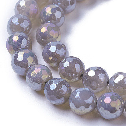 Electroplate Natural Agate Beads Strands, Faceted, Round