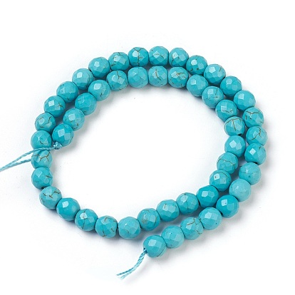 Synthetic Turquoise Beads Strands, Dyed, Faceted, Round