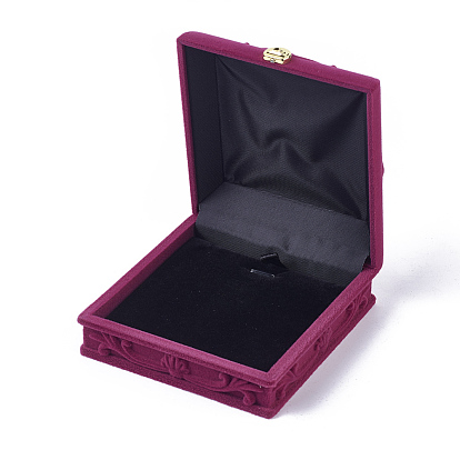 Boîtes à bijoux en velours motif fleur rose, colliers et boucles d'oreilles, avec du tissu et du plastique, rectangle