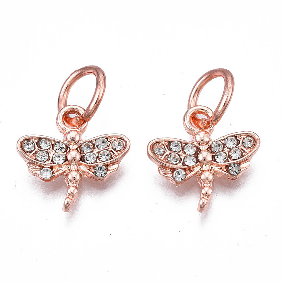 Rack Plating Alloy Charms, with Crystal Rhinestone, Cadmium Free & Nickel Free & Lead Free, Autumn Pendants, Dragonfly