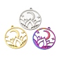 Ion Plating(IP) 304 Stainless Steel Pendants, Flat Round with Flower & Moon Charm