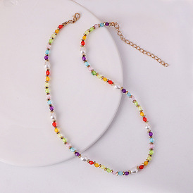 Retro Candy-Colored Crystal Beaded Necklace for Women