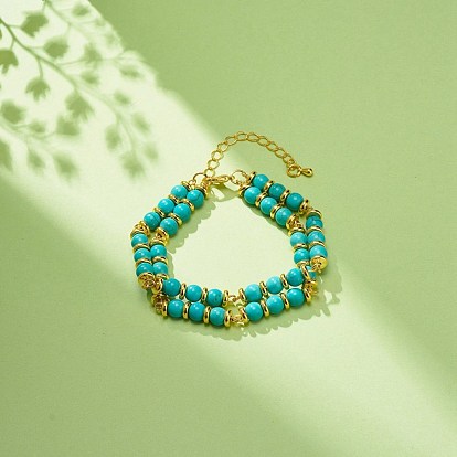 Многорядный браслет из бусин из синтетической бирюзы в два ряда, украшения из драгоценных камней для женщин