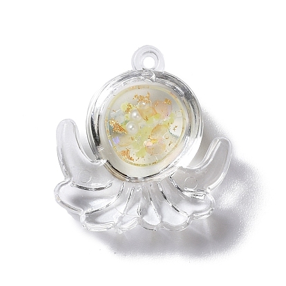 Colgantes luminosos de resina transparente, colgantes de pulpo de hoja de oro con perla de imitación abs en el interior