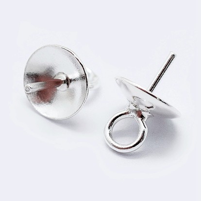 925 Sterling Silver Cup Pearl Bail Pin Pendants, For Half Drilled Beads