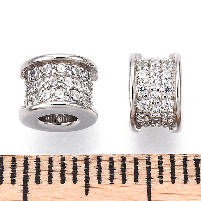 925 Sterling Silver Micro Pave Cubic Zirconia Beads, Column, Nickel Free