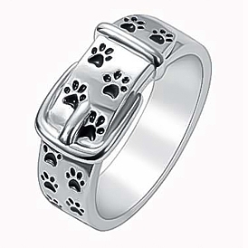 Dog Paw Print Pattern Enamel Finger Ring, Brass Buckle Shape Ring for Women