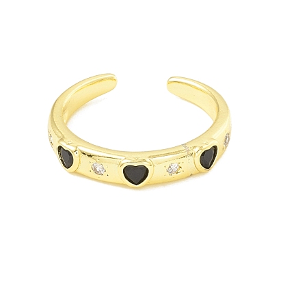 Anillo de puño abierto con corazón de circona cúbica, joyas de latón chapado en oro real 18k para mujer, sin plomo y el cadmio