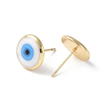 Enamel Evil Eye Stud Earrings, Real 18K Gold Plated Brass Jewelry for Women